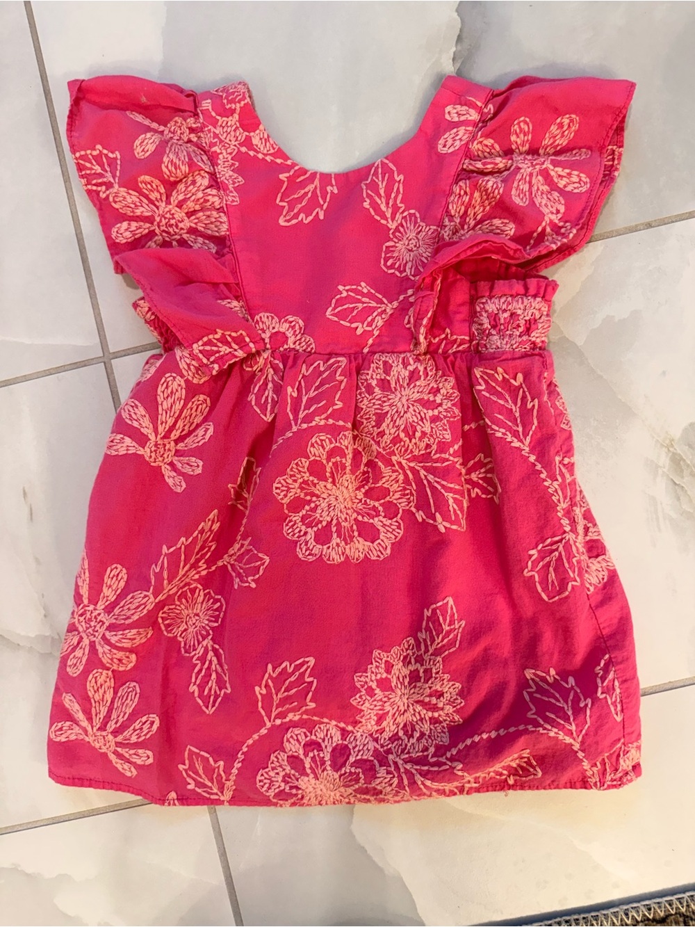 Girls' Pink Floral Ruffle Sleeve Dress -Zara
